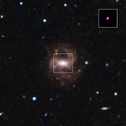 Optical image of RGG 118; inset: X-rays from the central black hole