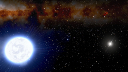 Artist impression of 4FGL J1120.0�2204, a unique gamma-ray bright neutron star binary with an extremely low mass proto-white dwarf