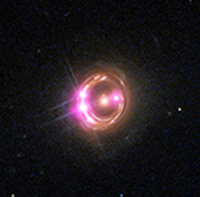 Composite optical/x-ray image of lensed quasar RX J1131-1231 showing gravitational lensing