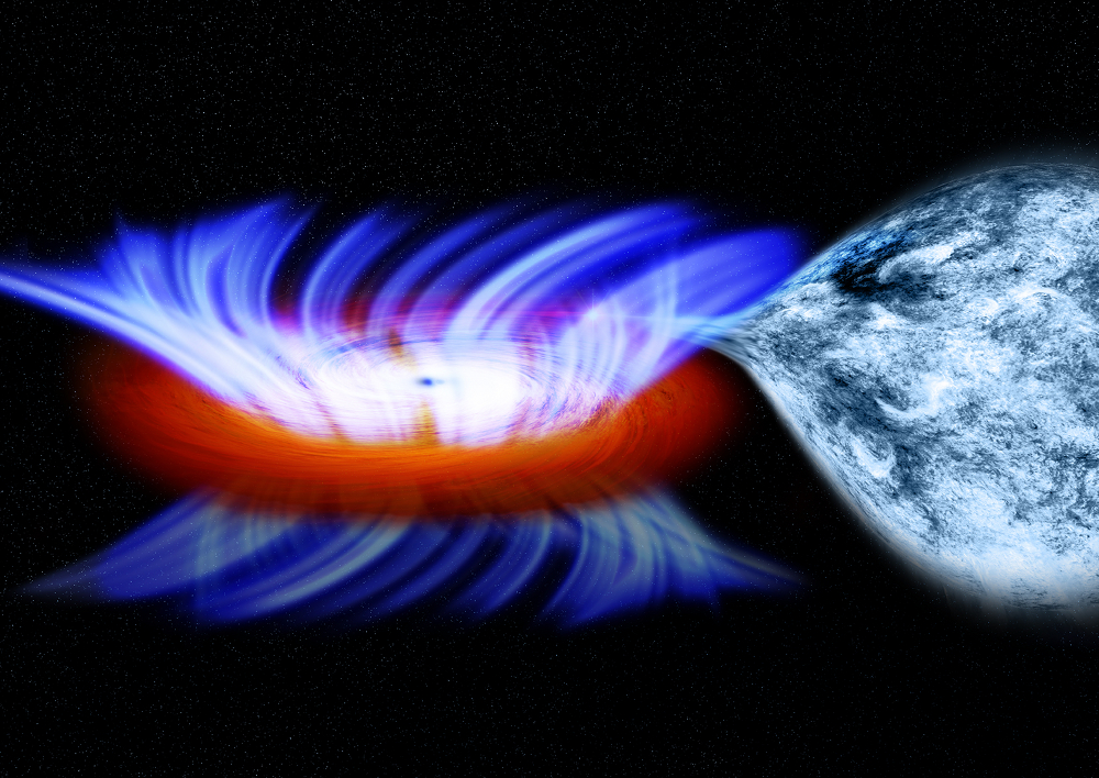 Artist's impression of a binary system containing a stellar-mass black hole called IGR J17091-3624