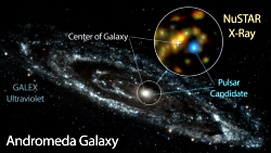 NuSTAR observation of a high energy accreting neutron star system in the Andromeda Galaxy