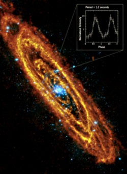 Discovery of the first accreting X-ray pulsar in the Andromeda Galaxy