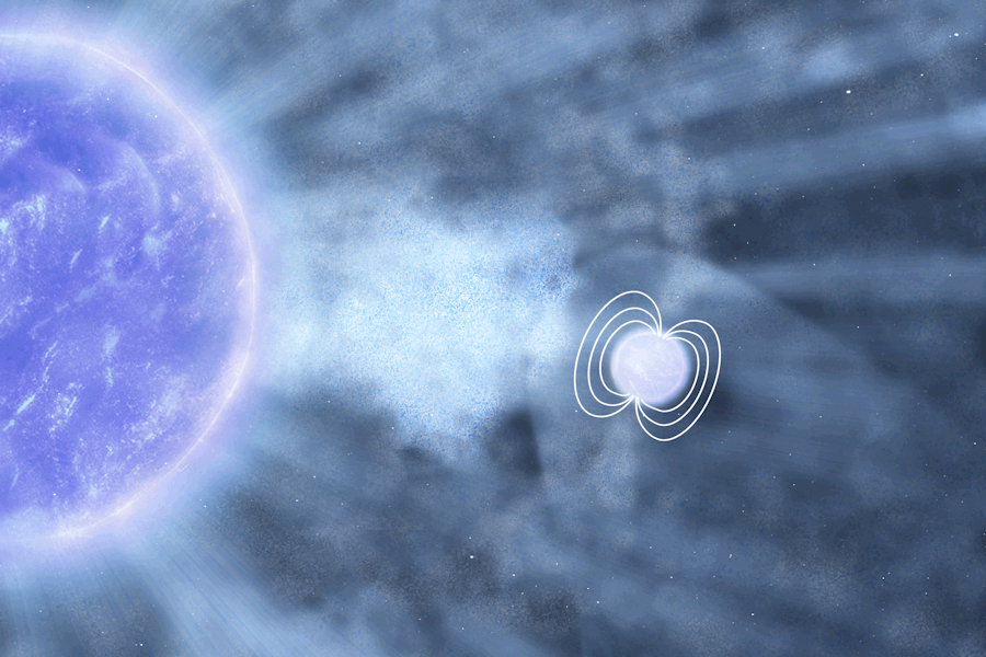 Artist impression of neutron star in the IGR J18410-0535 system about to accrete a clump of matter