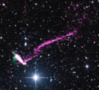 Runaway pulsar composite X-ray, radio and optical image