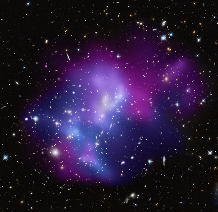 Chandra and optical composite of the collision of 4 galaxy clusters