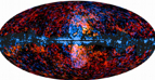 Planck (blue) and Fermi (red) all sky images superimposed