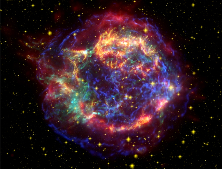 Chandra, HST and Spitzer composite of Cas A SNR