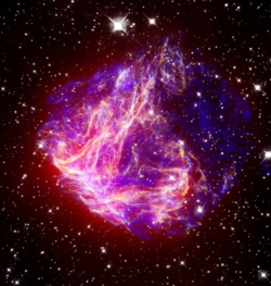 IR, optical and X-ray image of supernova remnant N49