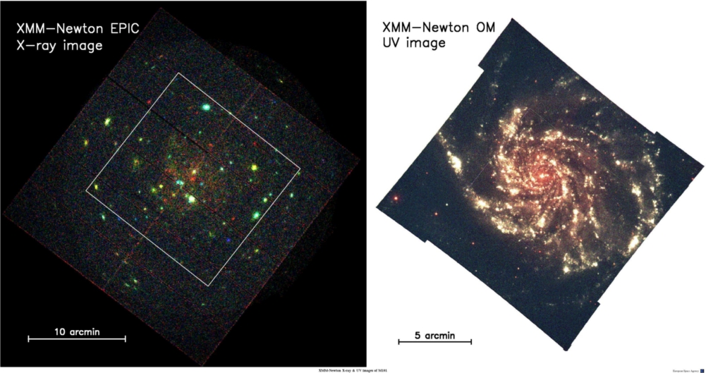 M101 in optical and X-ray light, by XMM-Newton