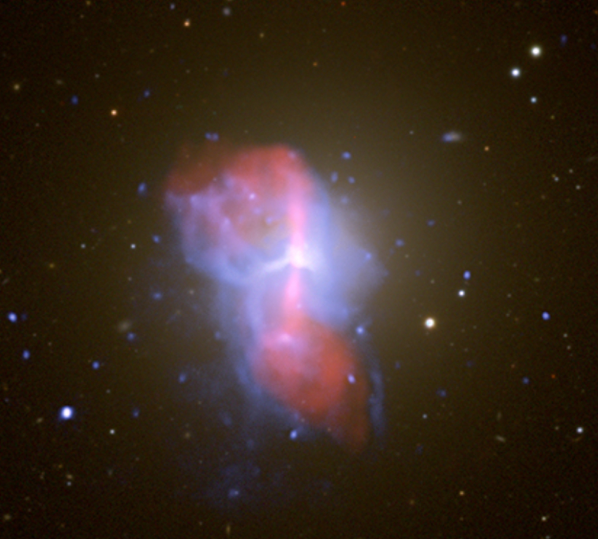 Chandra, radio and optical image of M84