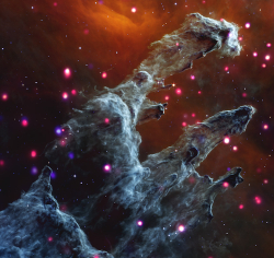 Composite Chandra X-ray and JWST infrared image of the Eagle Nebula