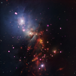 Composite X-ray, IR and optical image of star cluster NGC 1333