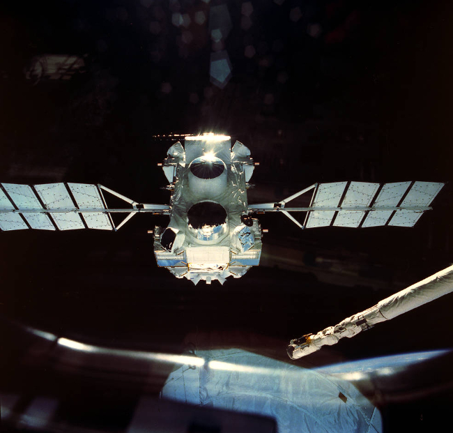 Release of CGRO from the shuttle bay on April 7, 1991