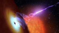 Illustration of an accretion disk around a black hole and jet, similar to the aftermath of a failed supernova