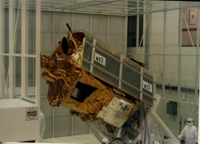 View of instruments and solar panel location on the spacecraft.
