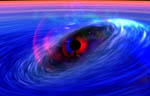 artist's conception of a spacetime around a spinning black hole