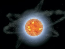 artist rendering of a magnetar - the wispy filaments depict the intense magentic field
surrounding the magnetar