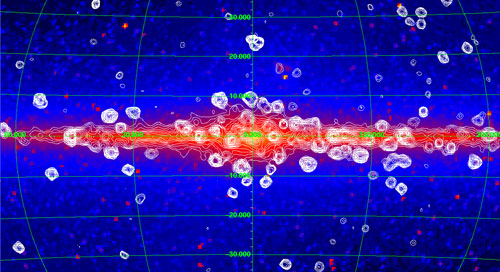 COBE map of galactic center with contours of RXTE-detected X-ray
emission overlayed