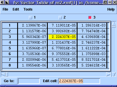 screen capture of vector
table window