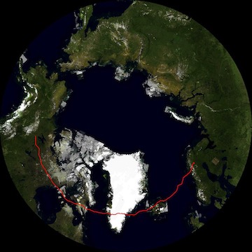 The flight track of XL-Calibur from launch from Sweden to touchdown in northern Canada