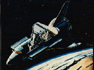 artist concept of BBXRT in the Shuttle bay in flight