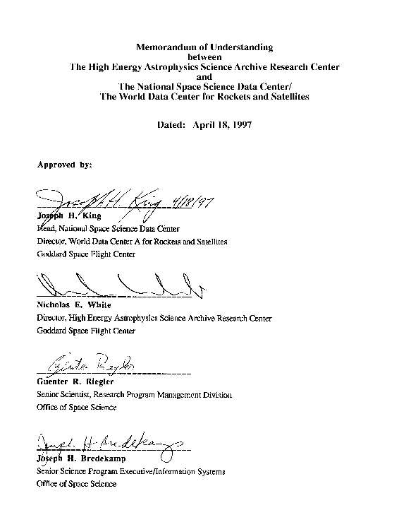 HEASARC/NSSDC Memorandum of Understanding