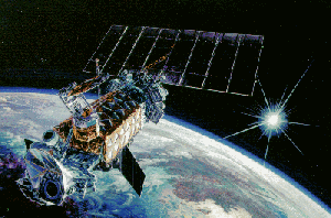 artist concept of DMSP satellite in orbit