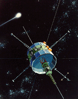 artist concept of ISEE-3 approaching a comet