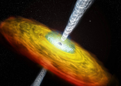 Artist illustration connecting a black hole corona to a black hole jet