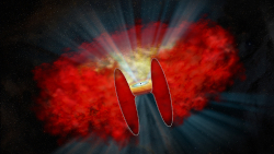 Illustration depicting a black hole inside a donut-shaped ring of gas and dust.