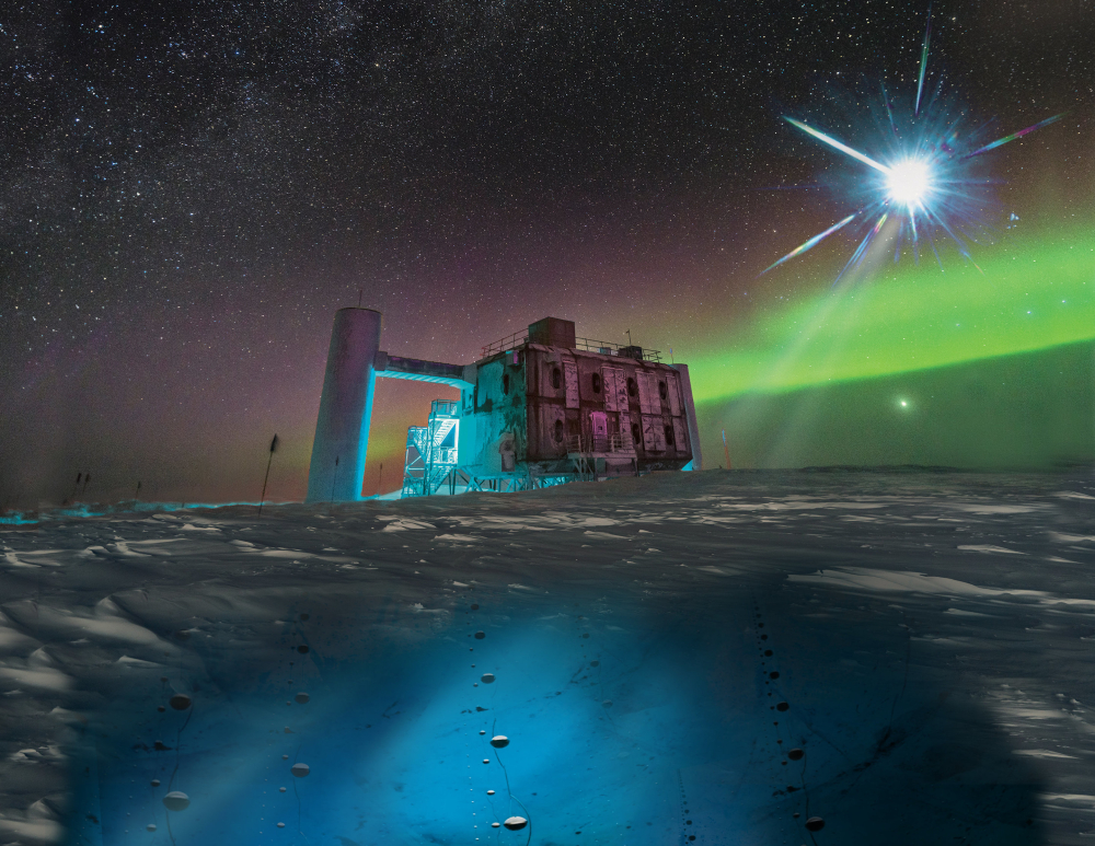 Illustration of the IceCube Neutrion Observatory in Antarctica