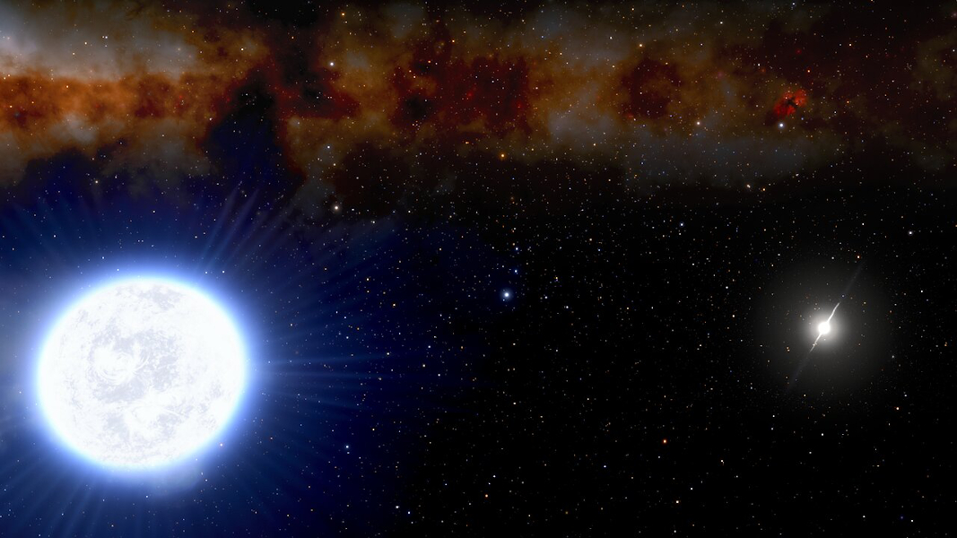 Artist impression of 4FGL J1120.0Ð2204, a unique gamma-ray bright neutron star binary with an extremely low mass proto-white dwarf