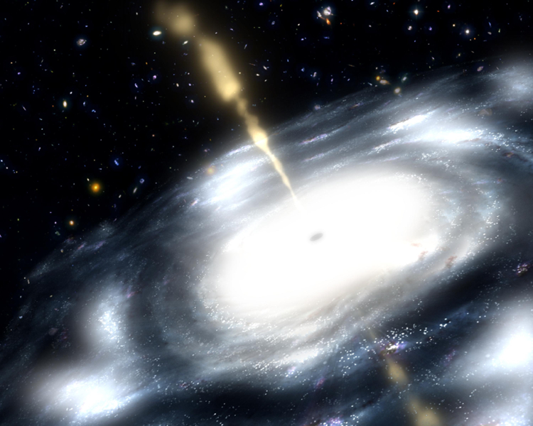 Artist conception of spinning black hole with jet