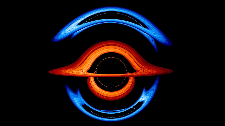 Simulation of spaceime-bending effects when two black holes orbit each other