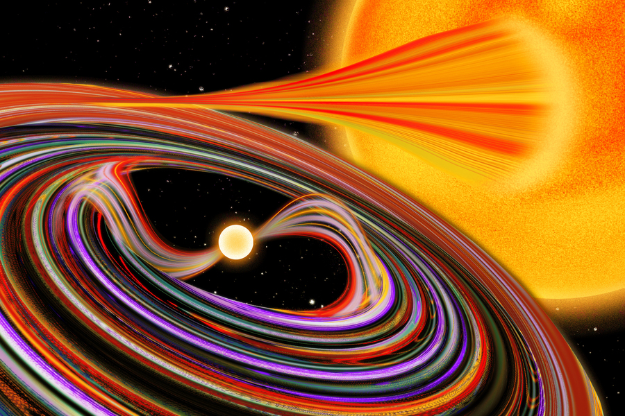 Illustration of accretion onto a white dwarf in the intermedate polar system Ex Hydrae