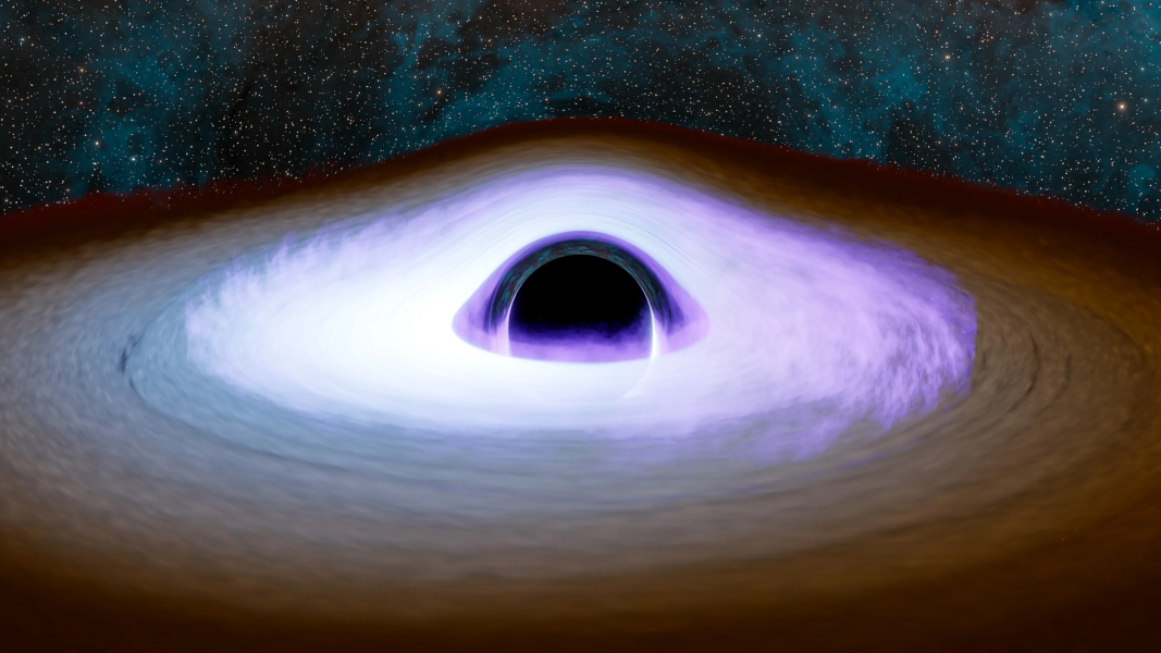 Illustration of a black hole's accretion disk and corona