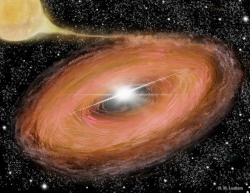 Illustration of the low-mass X-ray binary 4U 1608-52, accreting material from a companion