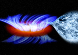 Illustration of an accreting black hole in a stellar binary system