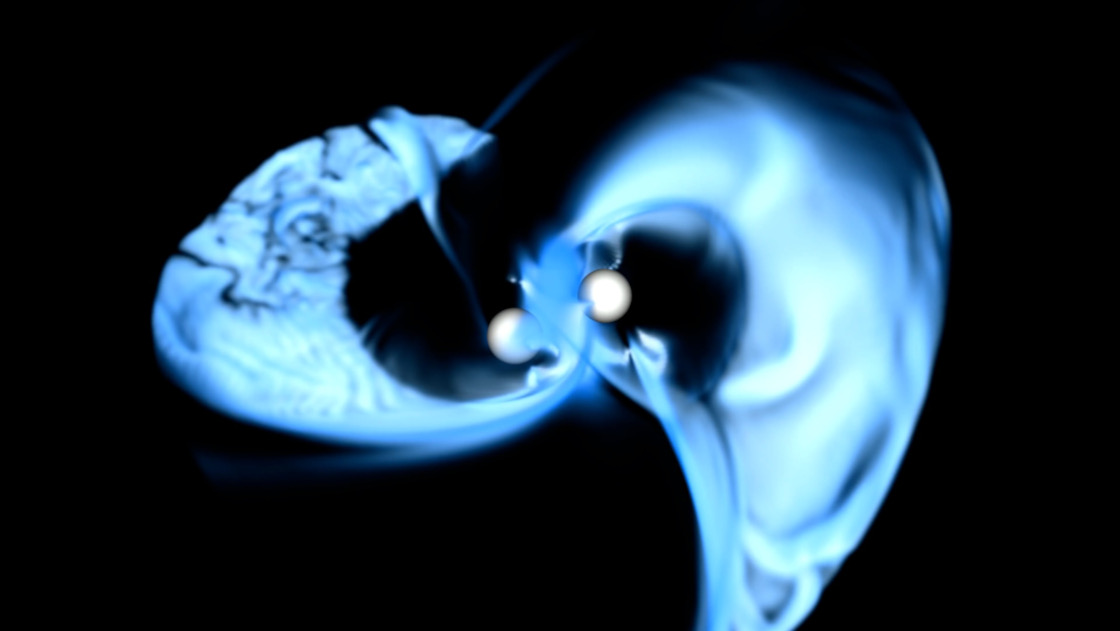 Simulation of the entanglement of neutron star's magnetic fields just before merging