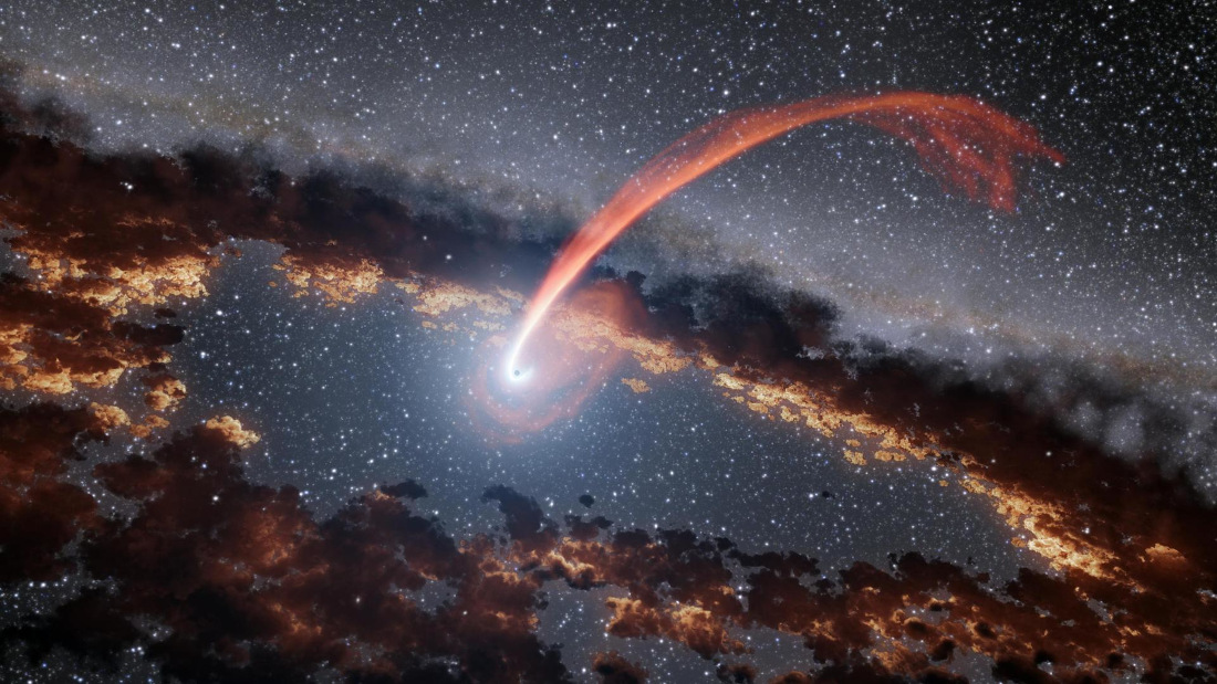 Illustration of a star being devoured by a supermassive black hole.