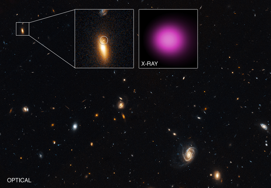 Optical and X-ray image of an extragalactic, off-center supermassive black hole hyperluminous X-ray source