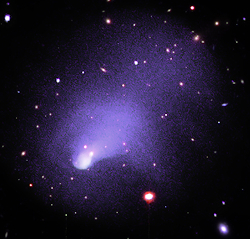 Composite X-ray (purple) and optical image of the merging  cluseter Abell 2146