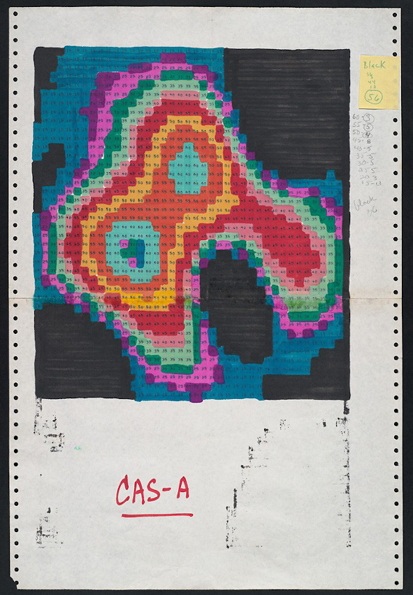 Needlepoint by Cecelia Payne Gaposchkin based on a Copernicus X-ray Image of the Cas A supenova remnant