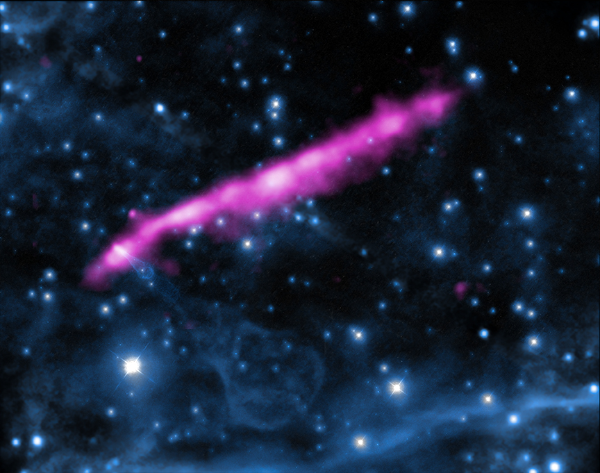 Optical image of the Guitar Nebula and Chandra X-ray image of a jet from pulsar B2224+65