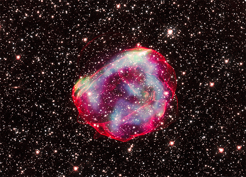 Composite X-ray and optical image of the supernova remnant SNR 0519 in the Large Magellanic Cloud