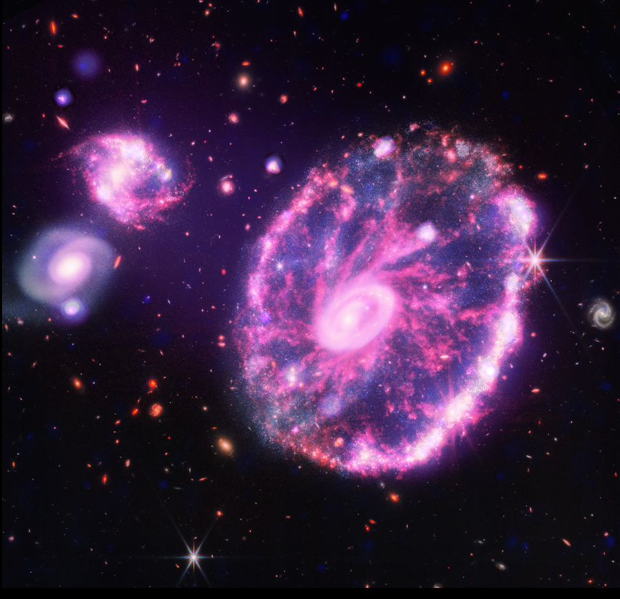 Chandra X-ray and JWST infrared composite image of the Cartwheel Galaxy