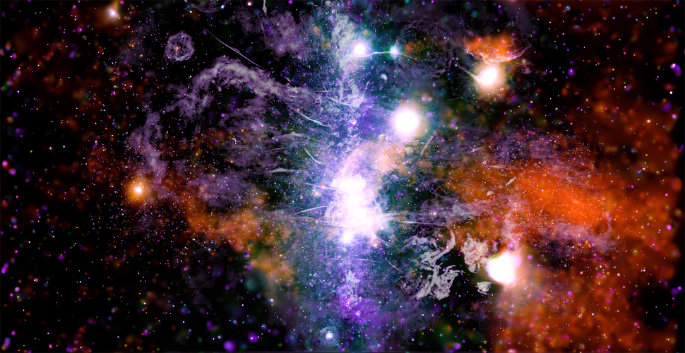 Chandra X-ray and MeerKAT radio image of a 1000 by 2000 lightyear region around the center of the Milky Way