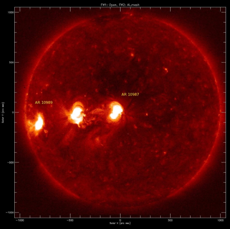 Hinode image of sun showing cycle 23 spot in X-rays