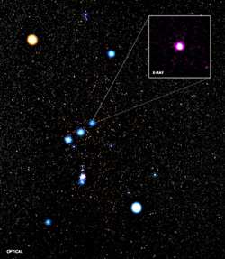 Optical image of the constellation of Orion, and X-ray image of Delta Ori