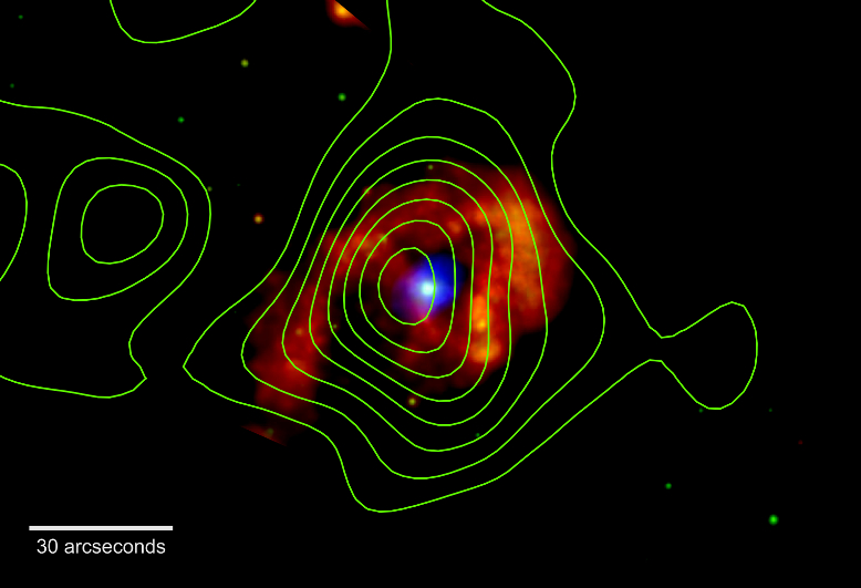 Chandra X-ray image of eta Carinae with NuSTAR contours in green